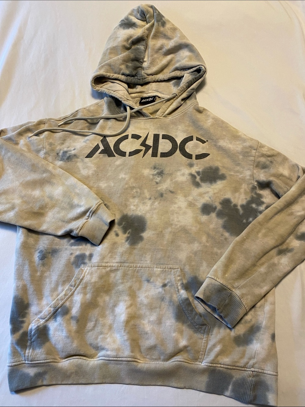 AC/DC Gray and Beige Tie-Dye Hooded Sweatshirt